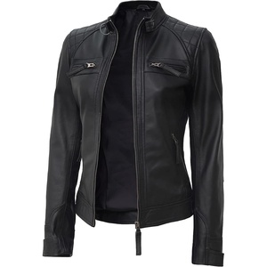 image:imageReal Womens Leather Jacket  Cafe Racer Style Leather Jackets for WomenBlack