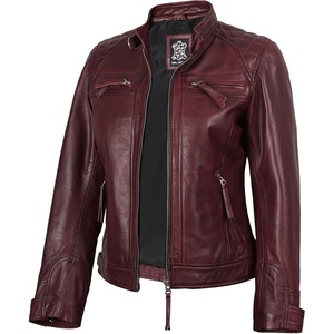 image:imageReal Womens Leather Jacket  Cafe Racer Style Leather Jackets for WomenBurgundy