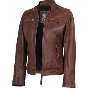 image:imageReal Womens Leather Jacket  Cafe Racer Style Leather Jackets for WomenCognac Wax