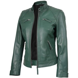 image:imageReal Womens Leather Jacket  Cafe Racer Style Leather Jackets for WomenGreen