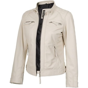 image:imageReal Womens Leather Jacket  Cafe Racer Style Leather Jackets for WomenOffwhite