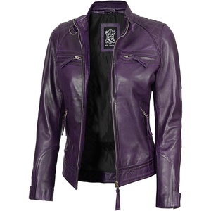 image:imageReal Womens Leather Jacket  Cafe Racer Style Leather Jackets for WomenPurple Wax