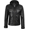 image:imageDecrum Real Lambskin Casual Leather Jacket Men with Removeable HoodMerrill  Black Hooded Leather Jacket