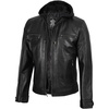 image:imageDecrum Real Lambskin Casual Leather Jacket Men with Removeable HoodMerrill  Black Hooded Leather Jacket