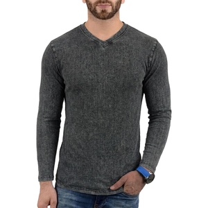 image:imageDecrum V Neck Long Sleeve Shirts for Men  Full Sleeves Style Soft V Neck T Shirts MenBlack Acid Wash