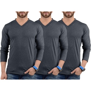 image:imageDecrum V Neck Long Sleeve Shirts for Men  Soft Full Sleeve Casual Style Mens Long Sleeve Tee Shirts MultipackPack of 3  Lgs Set 15 Vneck Shirt Mens