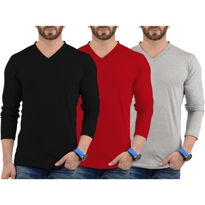 image:imageDecrum V Neck Long Sleeve Shirts for Men  Soft Full Sleeve Casual Style Mens Long Sleeve Tee Shirts MultipackPack of 3  Lgs Set 2 Vneck Shirt Mens