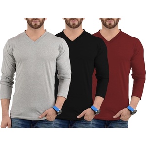 image:imageDecrum V Neck Long Sleeve Shirts for Men  Soft Full Sleeve Casual Style Mens Long Sleeve Tee Shirts MultipackPack of 3  Lgs Set 9 Vneck Shirt Mens
