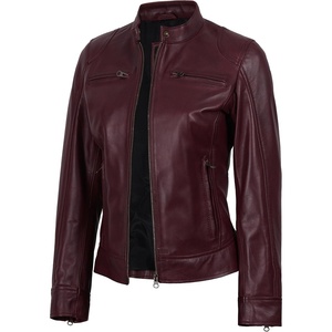 image:imageDecrum Cafe Racer Leather Jacket Women  Real Lambskin Casual Womens Leather JacketBurgundy