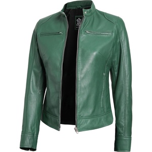image:imageDecrum Cafe Racer Leather Jacket Women  Real Lambskin Casual Womens Leather JacketGreen