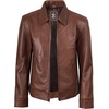 image:imageReal Lambskin Men Leather Jacket Vintage Style Shirt CollarCognac