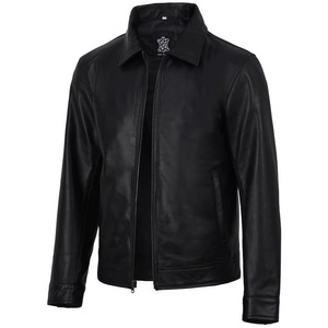 image:imageReal Lambskin Men Leather Jacket Vintage Style Shirt CollarBlack