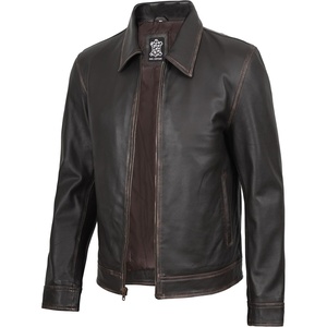 image:imageReal Lambskin Men Leather Jacket Vintage Style Shirt CollarBrown Ruboff